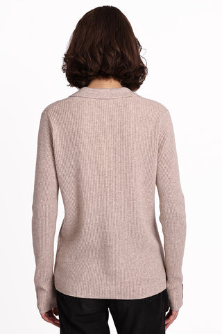 Cashmere Ribbed Top with Pockets- Ecru