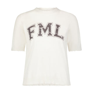 Cotton Cashmere WTF/FML Frayed Printed Tees - White