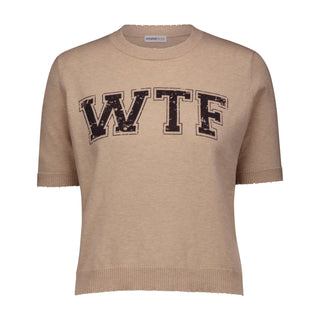 Cotton Cashmere WTF/FML Frayed Printed Tees - Brown Sugar