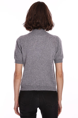 Cashmere Short Sleeve Mock Neck Top- grey shadow