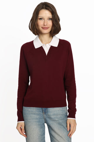 Cotton Cashmere Polo with Collar and Tipping Bordeaux/White