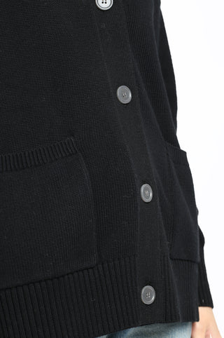 Cotton Cashmere Oversized Cardigan w/ Contrast Detail - Black