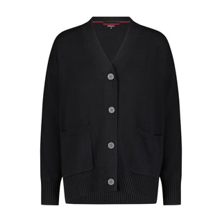 Cotton Cashmere Oversized Cardigan w/ Contrast Detail - Black