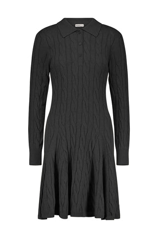 Cotton Polo Cable Flare Dress - Black