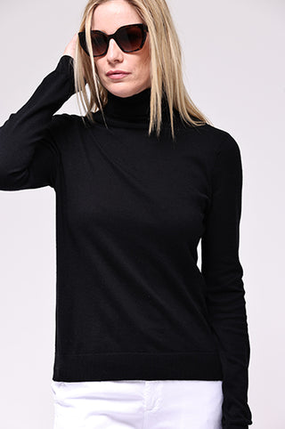 Supima Cotton Cashmere Long Sleeve Turtleneck - Black