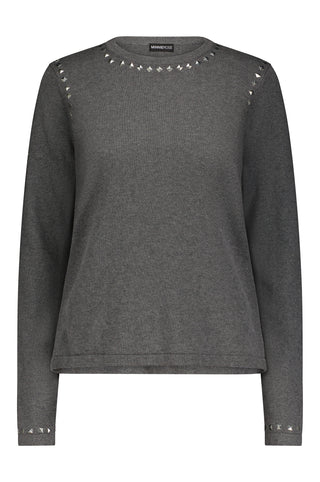 Cotton Cashmere Swing Crew with Stud Detail - Charcoal grey
