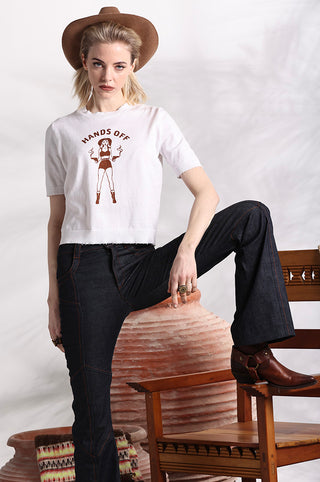 Cotton Cashmere Hands-Off Frayed Tee- White