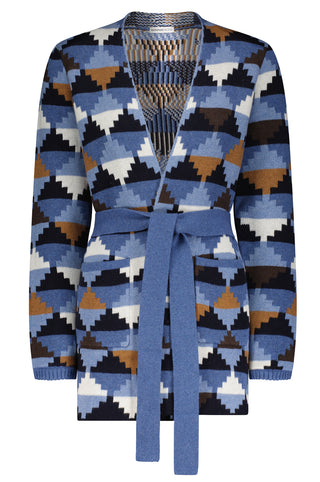Cotton Cashmere Geo Blanket Belted Cardigan - Multi Combo