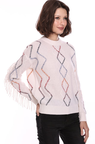 Cashmere Cable Corded Detail Fringe Pullover