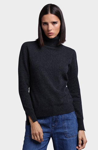 Cashmere Turtleneck Pullover w/ Slit Sleeve Detail