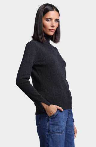 Cashmere Turtleneck Pullover w/ Slit Sleeve Detail