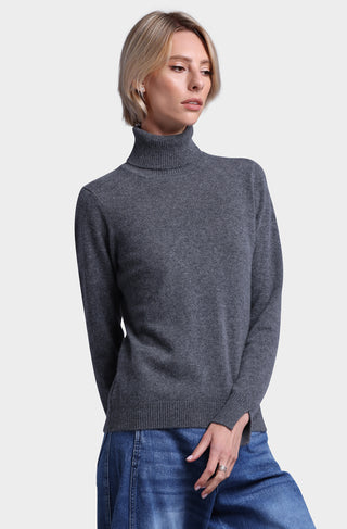 Cashmere Turtleneck Pullover w/ Slit Sleeve Detail