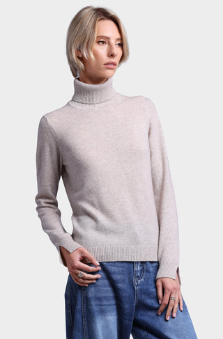 Cashmere Turtleneck Pullover w/ Slit Sleeve Detail