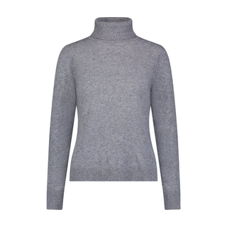 Cashmere Turtleneck Pullover w/ Slit Sleeve Detail- Grey Shadow