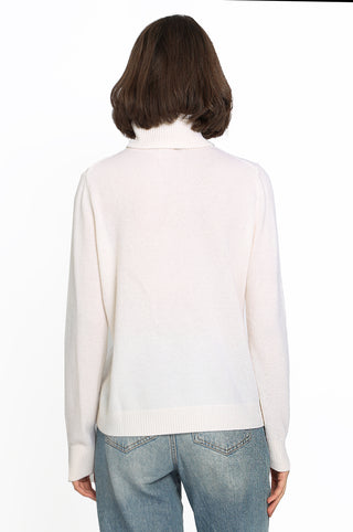Cashmere Turtleneck Pullover w/ Slit Sleeve Detail- White