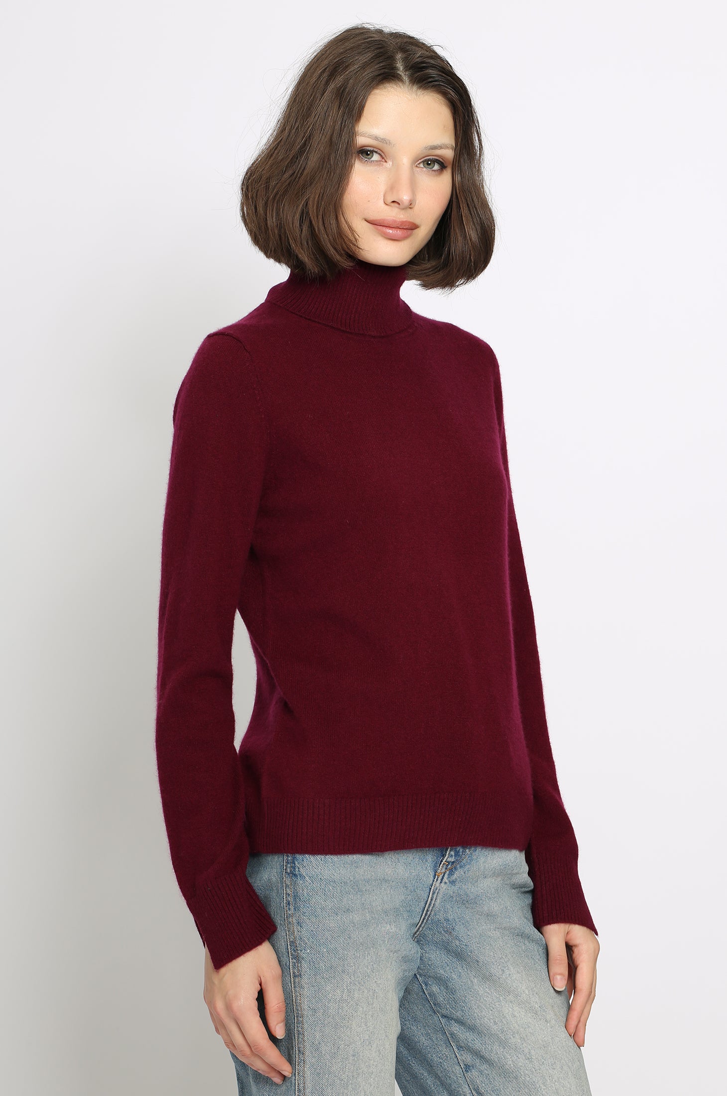 Cashmere Turtleneck Pullover w/ Slit Sleeve Detail – Minnie Rose