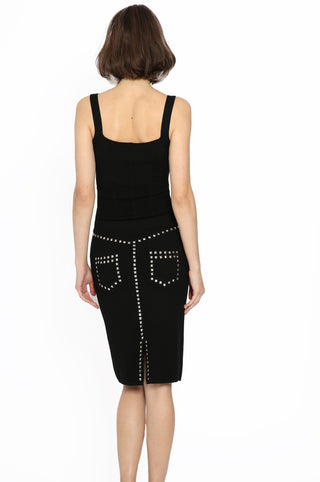 Viscose Studded Skirt with Pockets - Black