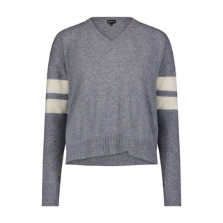 Cashmere V Neck Pullover with Stripe Arm Detail