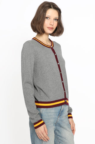 Cotton Cashmere Cardigan with Stripe Detail Grey Shadow Combo