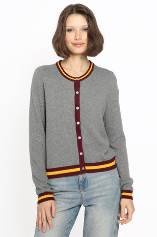 Cotton Cashmere Cardigan with Stripe Detail