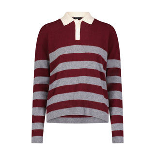 Cashmere Rugby Stripe Polo - Bordeaux/Grey Shadow