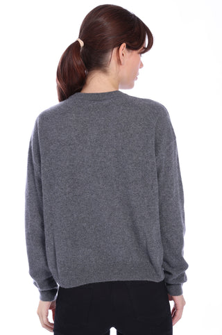 Cashmere Boxy Pullover w/Patches- Charcoal Grey