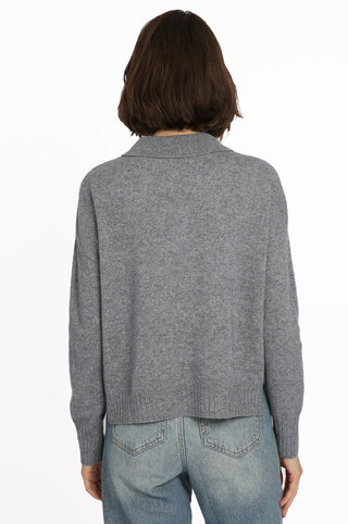 Cashmere Crew Neck Pullover with Collar-Grey Shadow