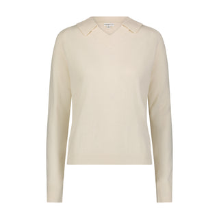 Cashmere V-Neck Pullover with Collar- White