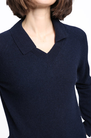 Cashmere V-Neck Pullover with Collar