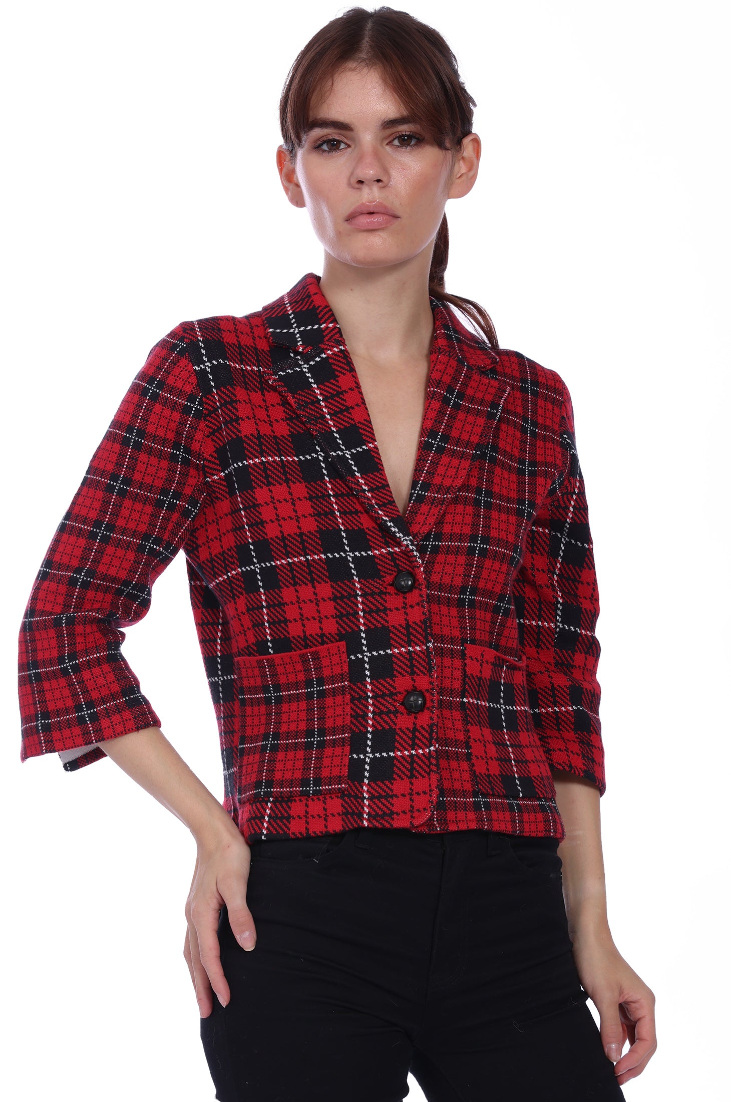 Red plaid hot sale blazer womens