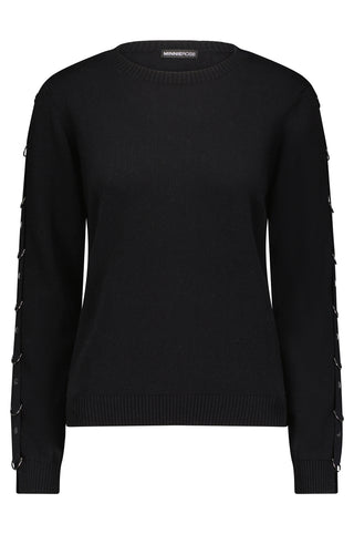Cotton Cashmere Crew Neck Pullover with D-Ring Trim Detail
