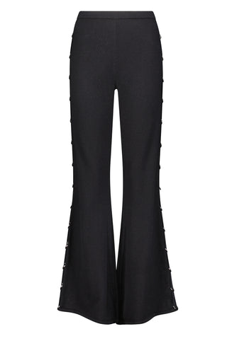 Cotton Cashmere Pants w/ D-Ring Trim Detail - Black