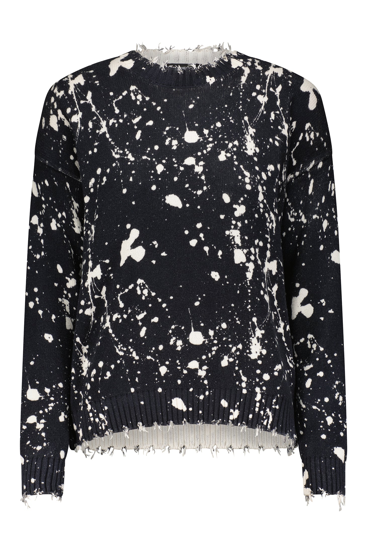 Cotton Cashmere Paint Splatter Frayed Crew with Zipper Minnie Rose