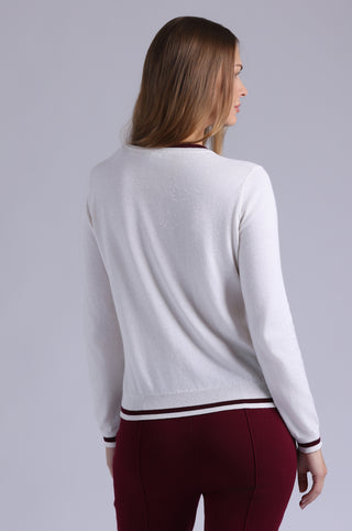 Supima Cotton Cashmere Long Sleeve Crew with Tipping