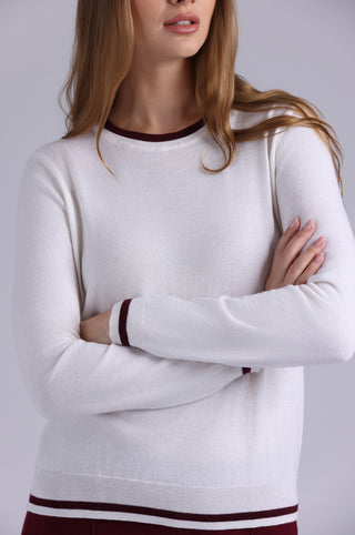 Supima Cotton Cashmere Long Sleeve Crew with Tipping