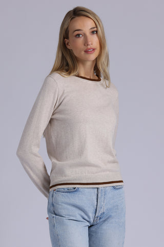 Supima Cotton Cashmere Long Sleeve Crew with Tipping