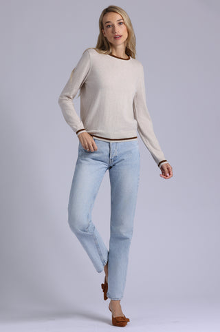 Supima Cotton Cashmere Long Sleeve Crew with Tipping