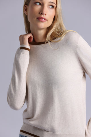 Supima Cotton Cashmere Long Sleeve Crew with Tipping