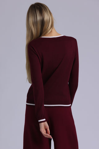 Supima Cotton Cashmere Long Sleeve Crew with Tipping