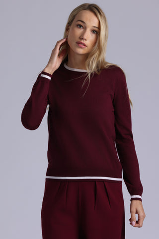 Supima Cotton Cashmere Long Sleeve Crew with Tipping