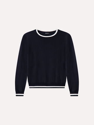 Plus Supima Cotton Cashmere LS Crew with Tipping