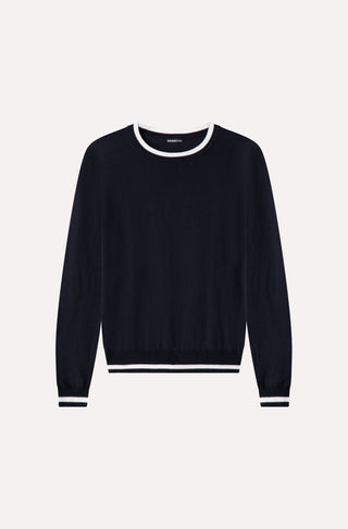 Supima Cotton Cashmere Long Sleeve Crew with Tipping