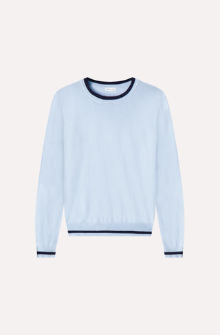 Supima Cotton Cashmere Long Sleeve Crew with Tipping