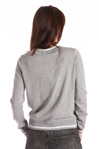 Supima Cotton Cashmere Long Sleeve Crew with Tipping