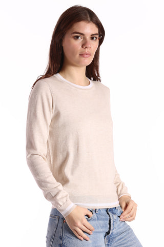 Supima Cotton Cashmere Long Sleeve Crew with Tipping