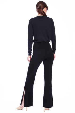 Viscose Flared Pants with Rose Buttons - Black