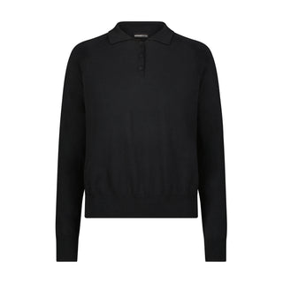 Supima Cotton Cashmere Long Sleeve  Polo Henley - Black