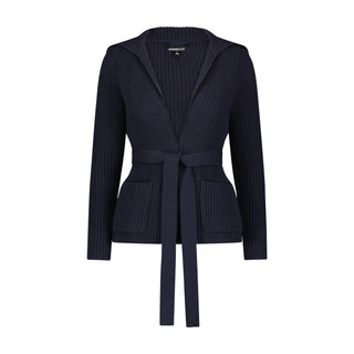 Cotton Cashmere Shaker Flyaway Cardigan with Pockets - Navy