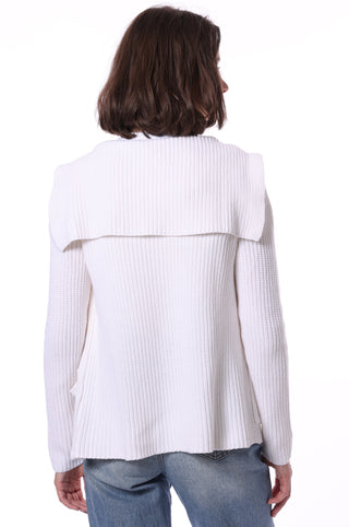 Cotton Cashmere Shaker Flyaway Cardigan - White