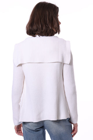 Cotton Cashmere Shaker Flyaway Cardigan with Pockets - White